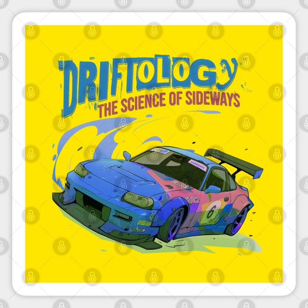 Driftology The Science of Sideways blue drift car Sticker by snipcute